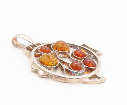 925 Sterling Silver Vintage Pendant Honey Amber Cutout Tropical Fish  PT24163
