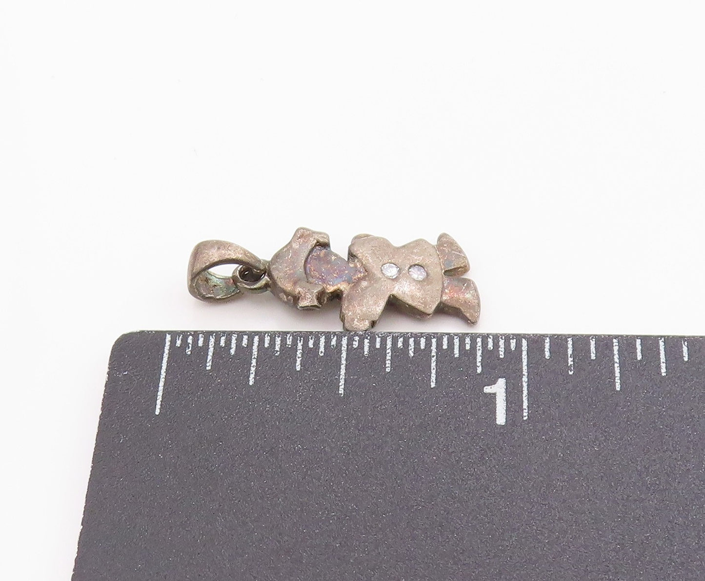 925 Sterling Silver Vintage Pendant Round CZ Dark Tone Little Girl Charm PT24832