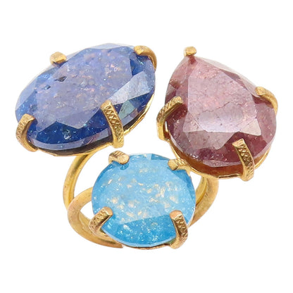 925 Sterling Silver Vintage Ring Gold Plated Mystic Gemstone Band  Sz 7  RG35387