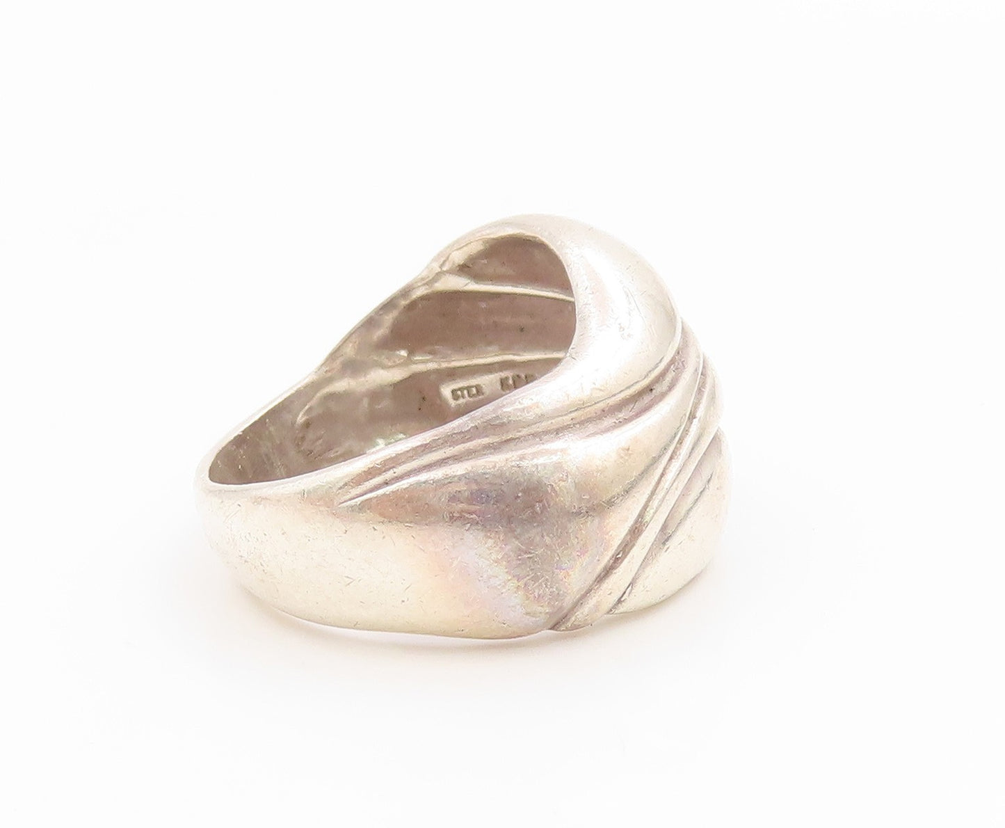 925 Sterling Silver Vintage Ring Modernist Grooved Dome Band  Sz 8  RG36098