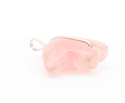 925 Sterling Silver Vintage Pendant Modernist Rose Quartz Bear  PT24204
