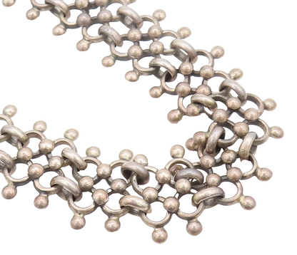 MEXICO 925 Silver  Vintage Beaded Ring Link Double Chain Necklace  NE4052