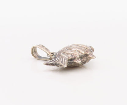 925 Sterling Silver Vintage Pendant Mini Carved Swimming Fish Charm  PT23516