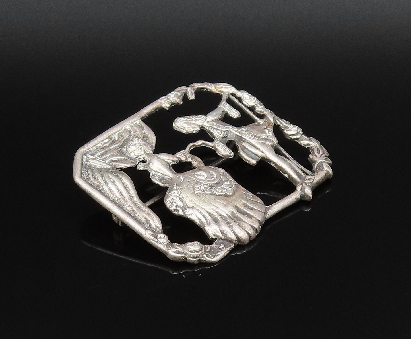 PERU 925 Silver  Vintage Antique Royal Dancing Cutout Brooch Pin  BP9876