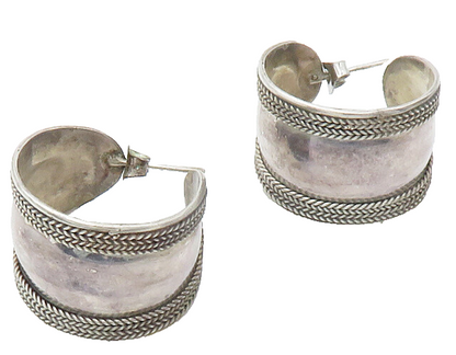 925 Sterling Silver  Vintage Dark Tone Wheat Trim JHoop Earrings  EG7362