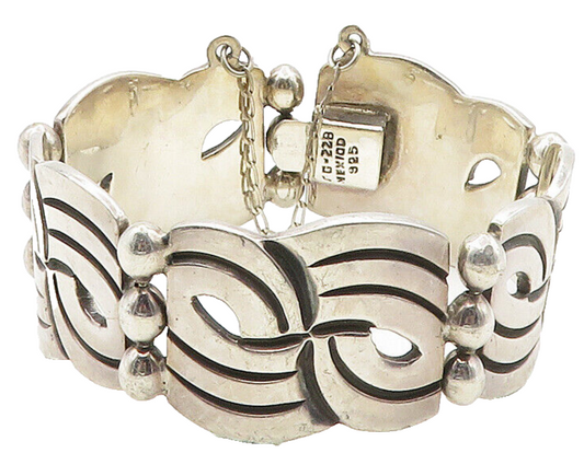 MEXICO 925 Sterling Silver  Vintage Shiny Swirl Heavy Chain Bracelet  BT6338