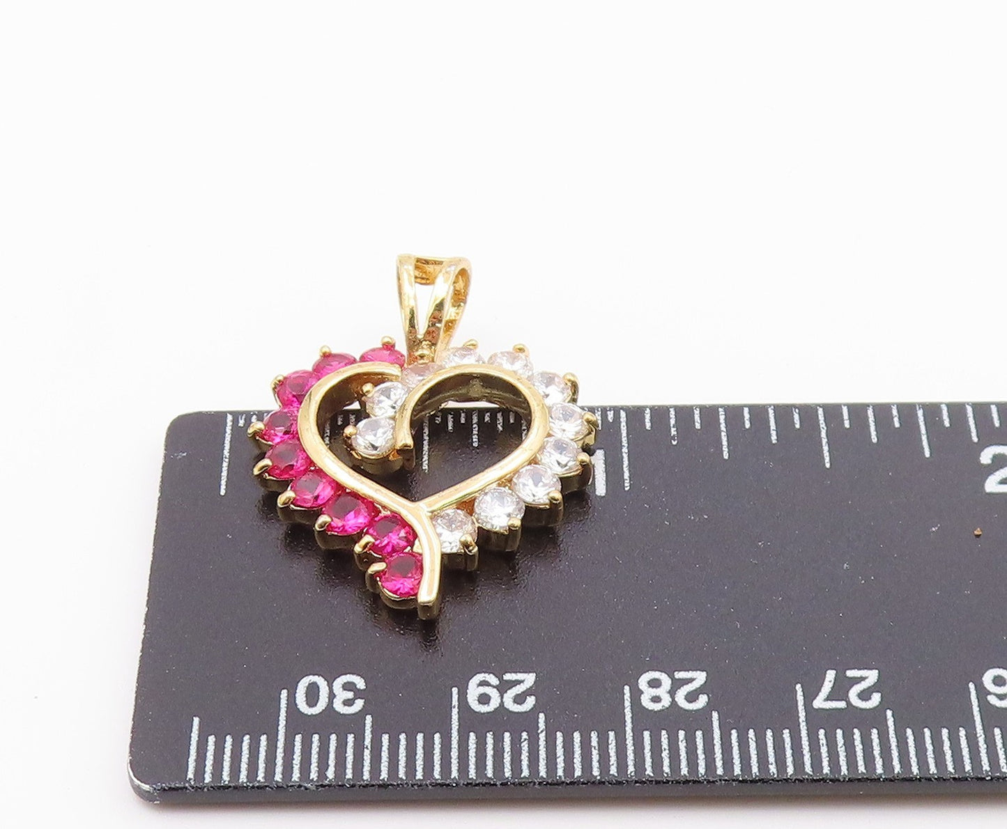 925 Sterling Silver  Vintage Gold Plated Red & white CZ Heart Pendant  PT22016