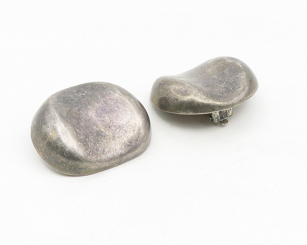MEXICO 925 Silver  Vintage Oxidized Hollow Concave Non Pierce Earrings  EG5561