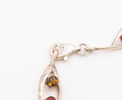 925 Sterling Silver  Vintage Petite Cabochon Cut Amber Chain Bracelet  BT8772