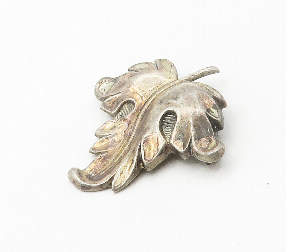 JEWEL ART 925 Sterling Silver  Vintage Single Floral Leaf Brooch Pin  BP5995