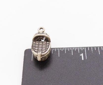 925 Sterling Silver Vintage Pendant Antique Dark Tone Baby Cradle Charm  PT24520