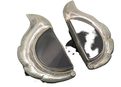 925 Sterling Silver  Vintage Black Onyx Etched Detail Drop Earrings  EG5553