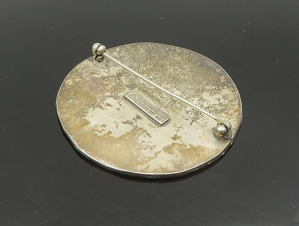 MMA 925 Sterling Silver  Vintage Dark Tone Etched Sun Face Brooch Pin  BP9336