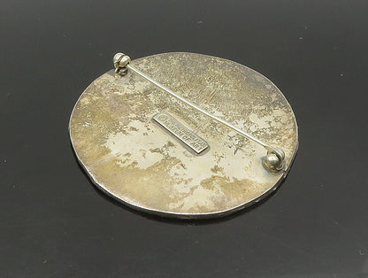 MMA 925 Sterling Silver  Vintage Dark Tone Etched Sun Face Brooch Pin  BP9336