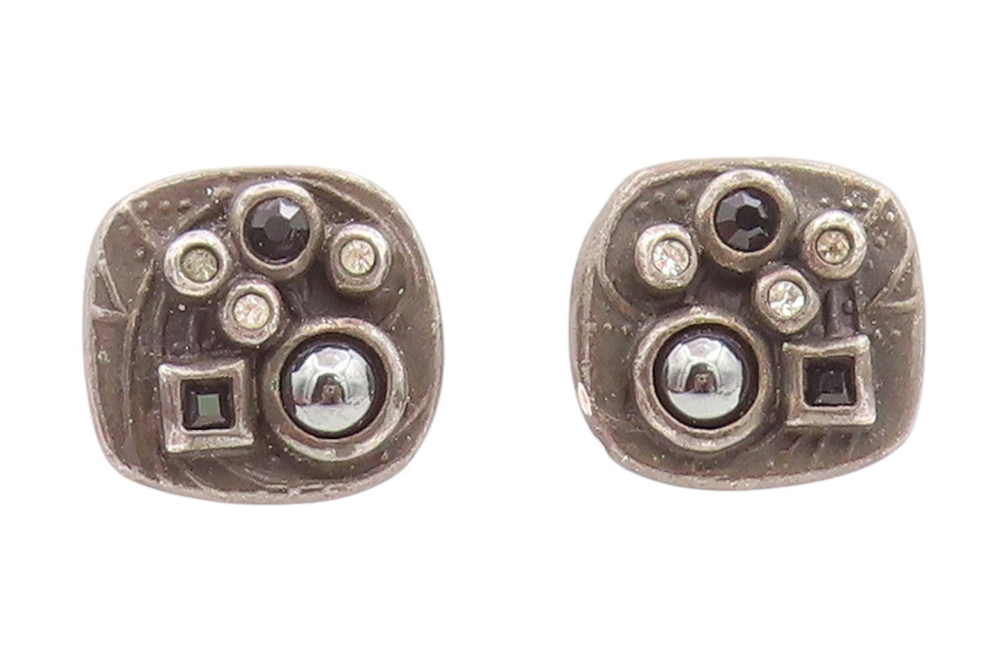 925 Sterling Silver Vintage Earrings Multi Gemstone Geometric Studs  EG14097