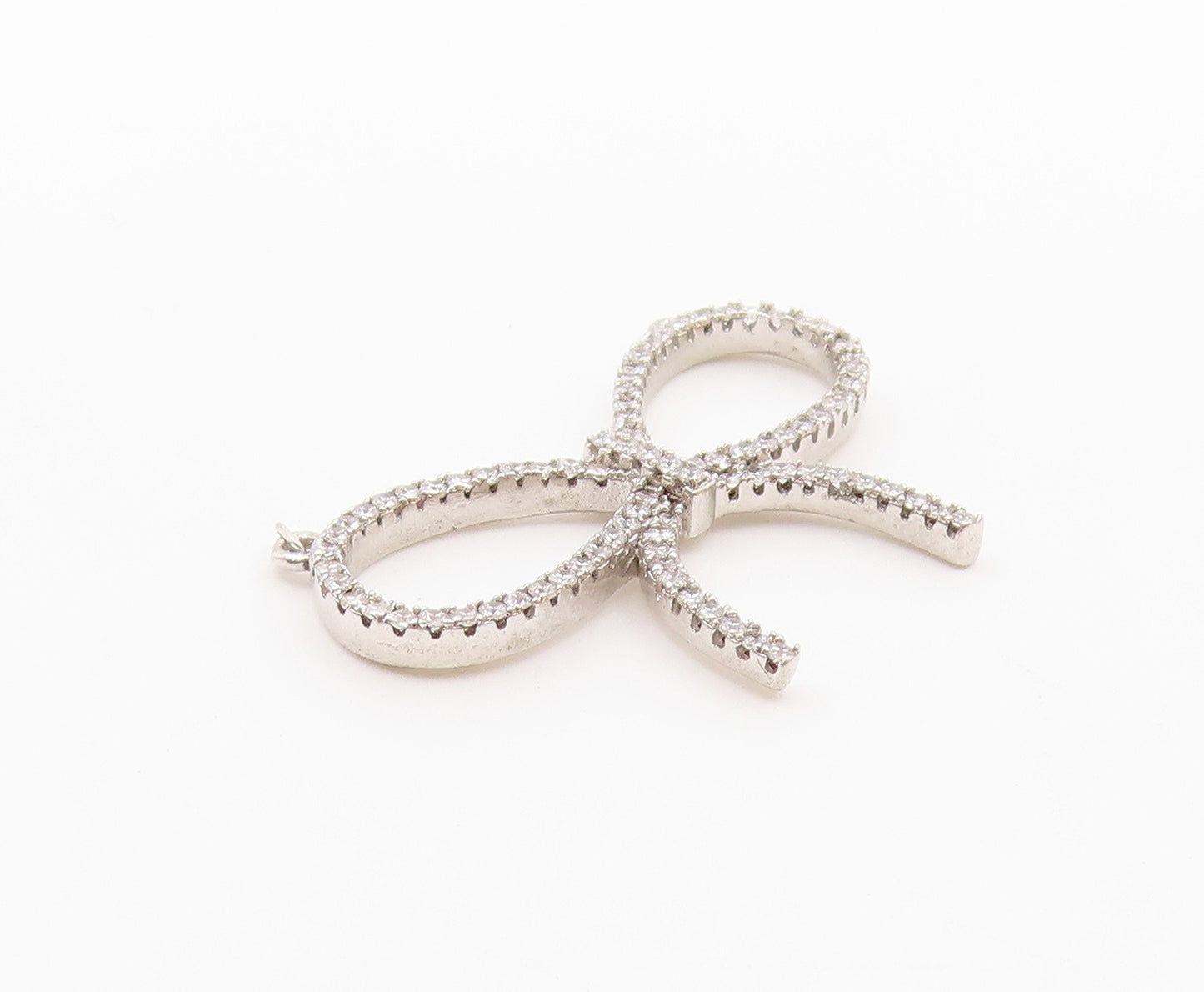 925 Sterling Silver  Vintage Cubic Zirconia Bow Tied Ribbon Pendant  PT17773
