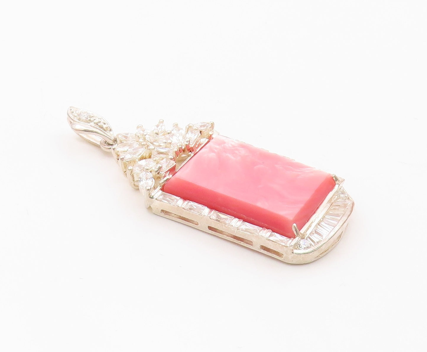 925 Sterling Silver  Pink Mother Of Pearl & Cubic Zirconia Pendant  PT14543