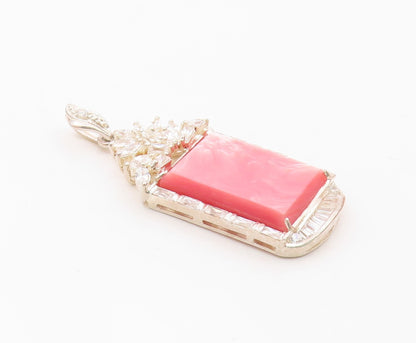 925 Sterling Silver  Pink Mother Of Pearl & Cubic Zirconia Pendant  PT14543