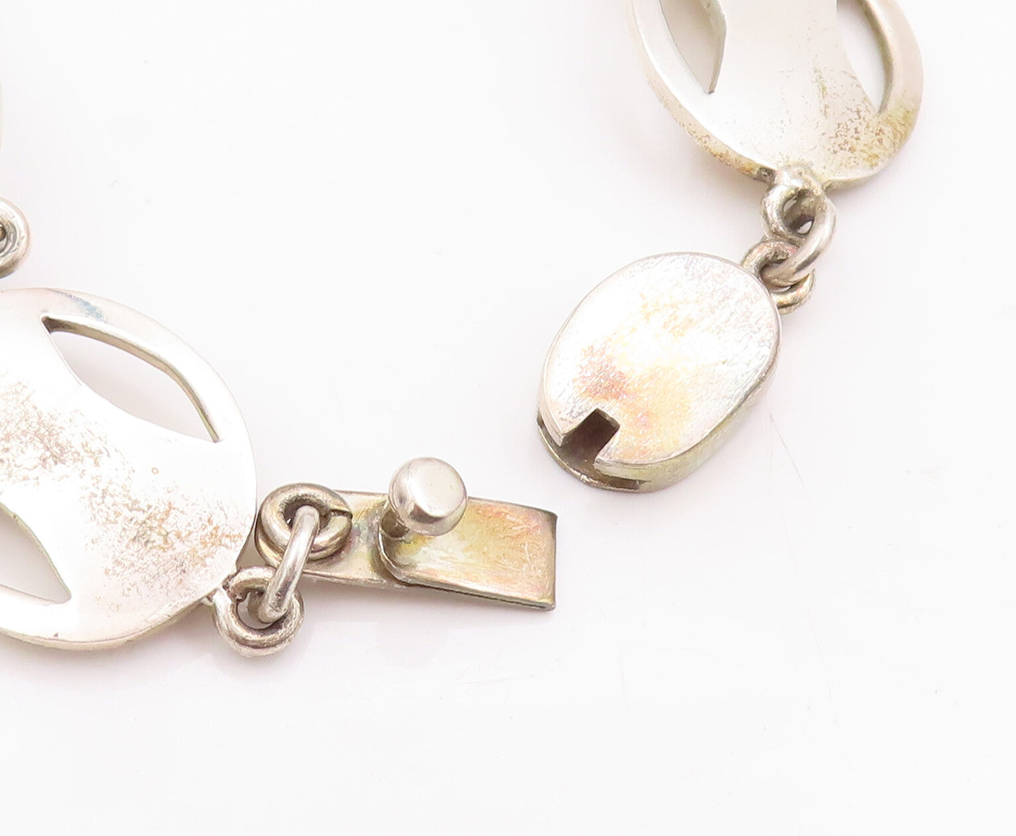 925 Sterling Silver Vintage Bracelet MEXICO Minimalist Oval Cutout Links BT10515