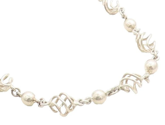 MEXICO 925 Sterling Silver Vintage Spiral Cage Link Chain Necklace  NE1605