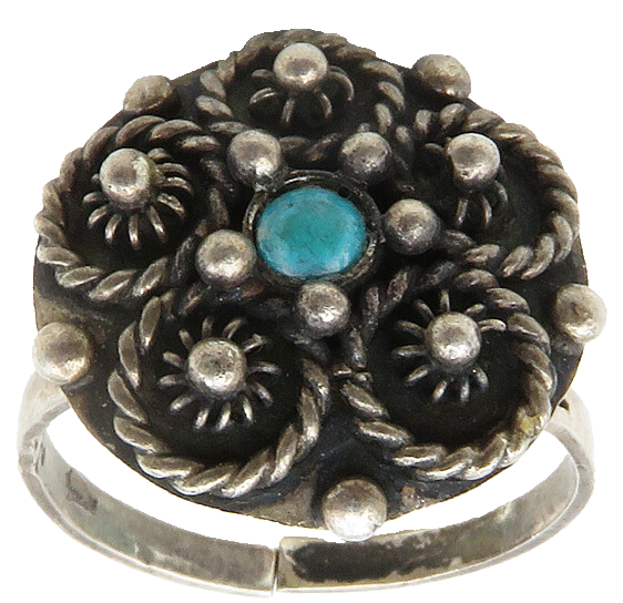 MEXICO 925 Silver  Vintage Turquoise Floral Twist Cocktail Ring Sz 9.5 RG13972