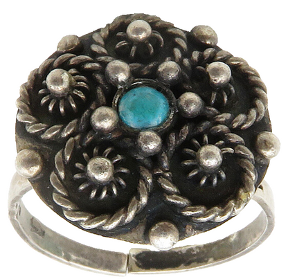 MEXICO 925 Silver  Vintage Turquoise Floral Twist Cocktail Ring Sz 9.5 RG13972