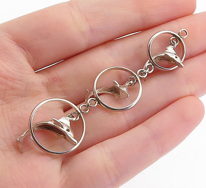 925 Sterling Silver  Vintage Dolphins Jumping Through Loops Pendant  PT4245