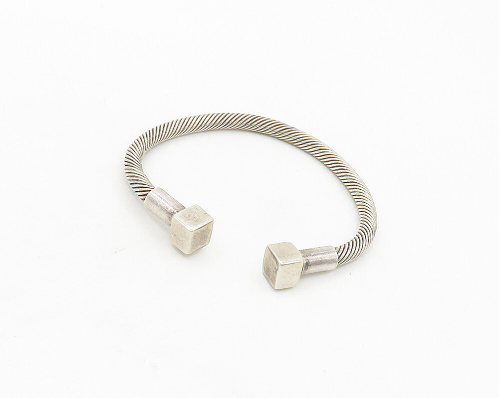 MEXICO 925 Silver  Vintage Square Ends Shiny Twist Cuff Bracelet  BT6869