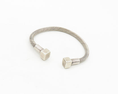 MEXICO 925 Silver  Vintage Square Ends Shiny Twist Cuff Bracelet  BT6869
