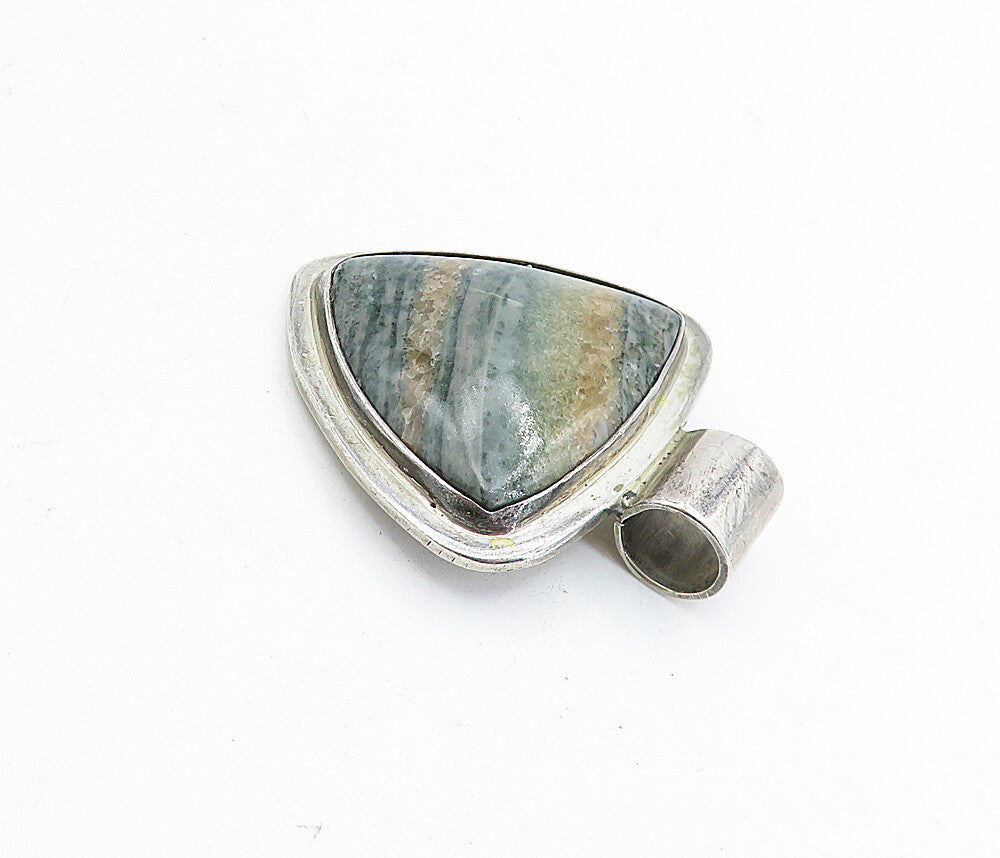 925 Sterling Silver  Vintage Striped Jasper Triangle Slide Pendant  PT3352