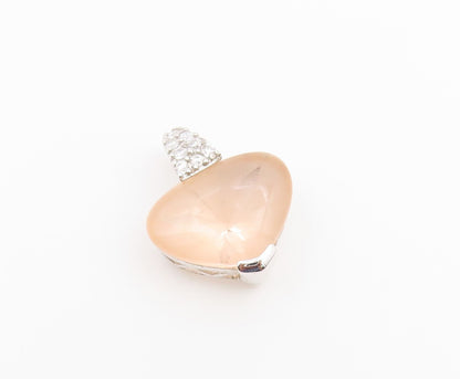 925 Sterling Silver Vintage Pendant Rose Quartz & CZ Love Heart Charm  PT26604