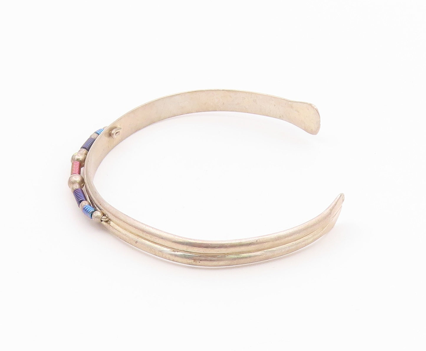 925 Sterling Silver  Vintage Wire Twist Detail Petite Cuff Bracelet  BT8487
