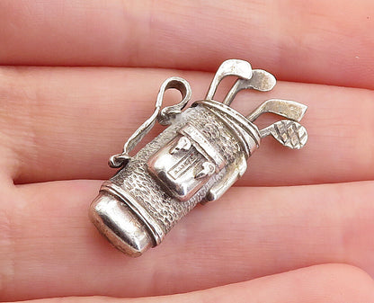 925 Sterling Silver  Vintage Bag Of Golf Clubs Sports Pendant (MOVES)  PT4979