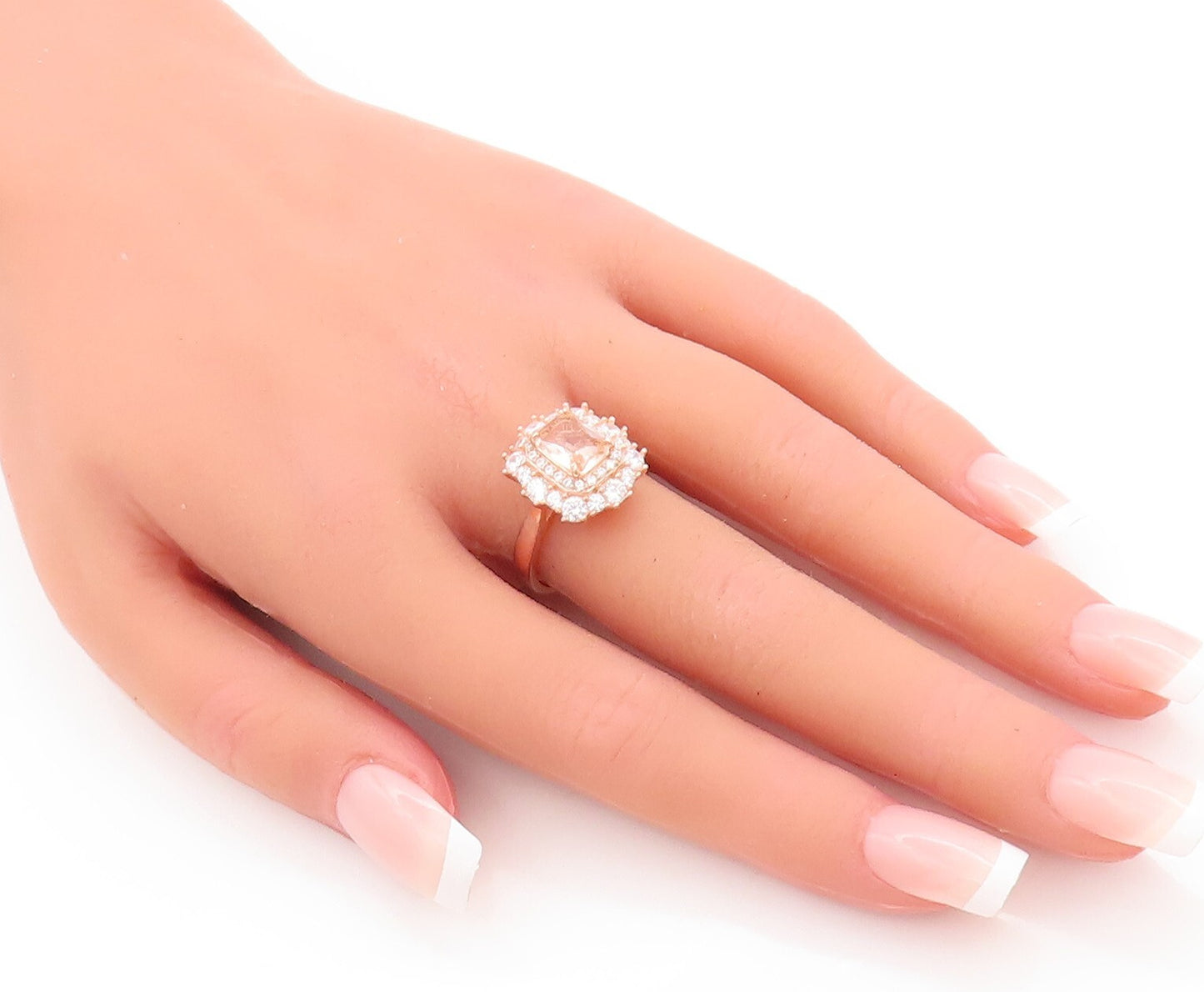 925 Sterling Silver Vintage Ring Rose Gold Plated Morganite & CZ  Sz 7  RG29424