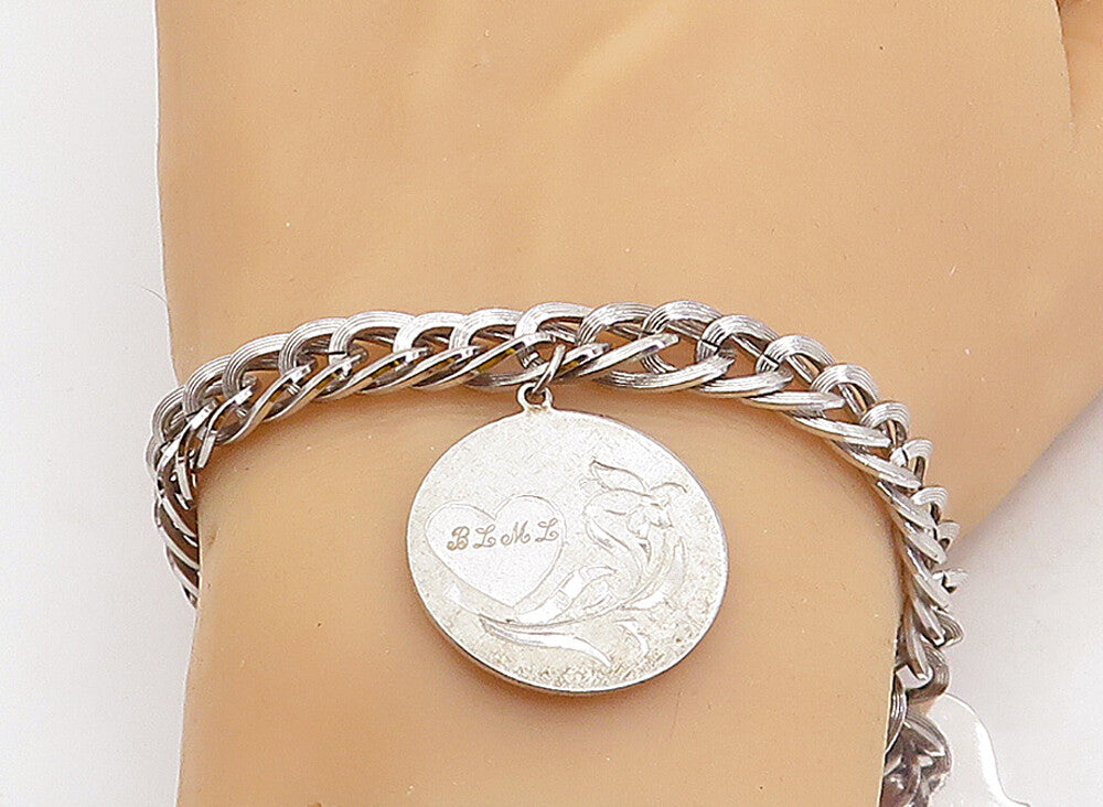 925 Sterling Silver  Vintage Shiny Mother Love Charmed Chain Bracelet  BT1477