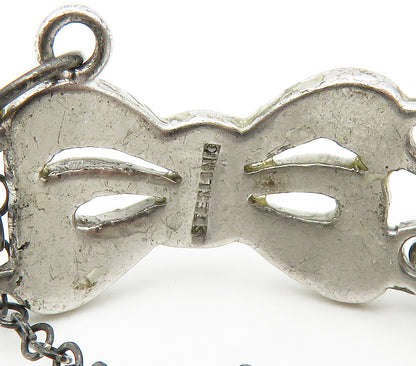 925 Sterling Silver  Vintage Sparkling Bow Tied Ribbons Chain Bracelet  BT6514