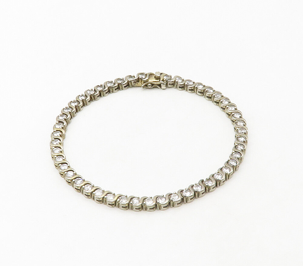 925 Sterling Silver  Round Cut Cubic Zirconia Swirl Tennis Bracelet  BT6582