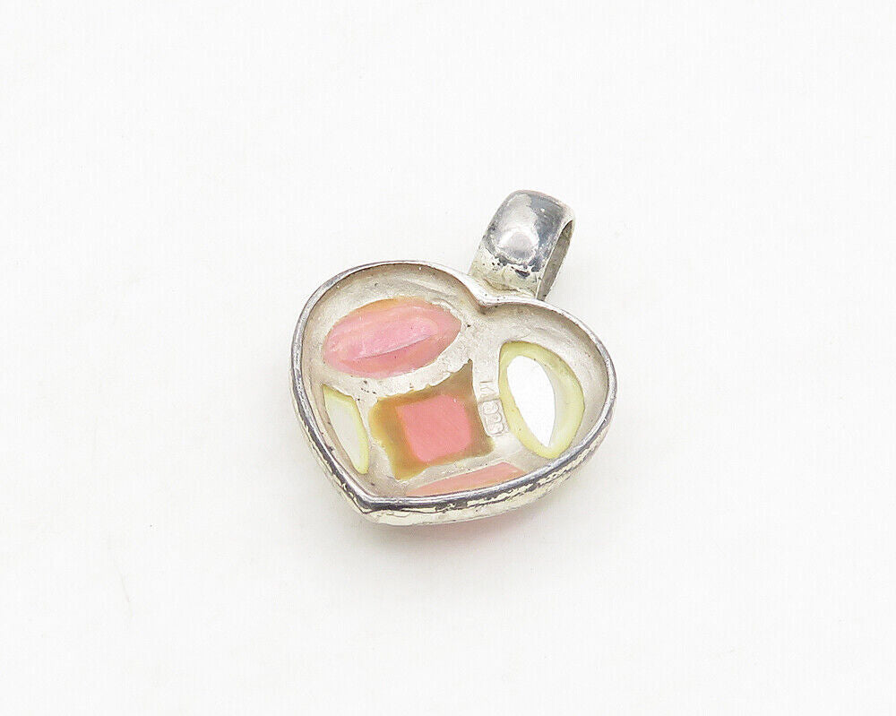 925 Sterling Silver  Vintage Inlaid Mother Of Pearl Love Heart Pendant PT15288