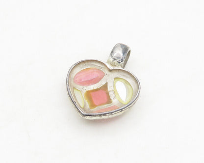 925 Sterling Silver  Vintage Inlaid Mother Of Pearl Love Heart Pendant PT15288