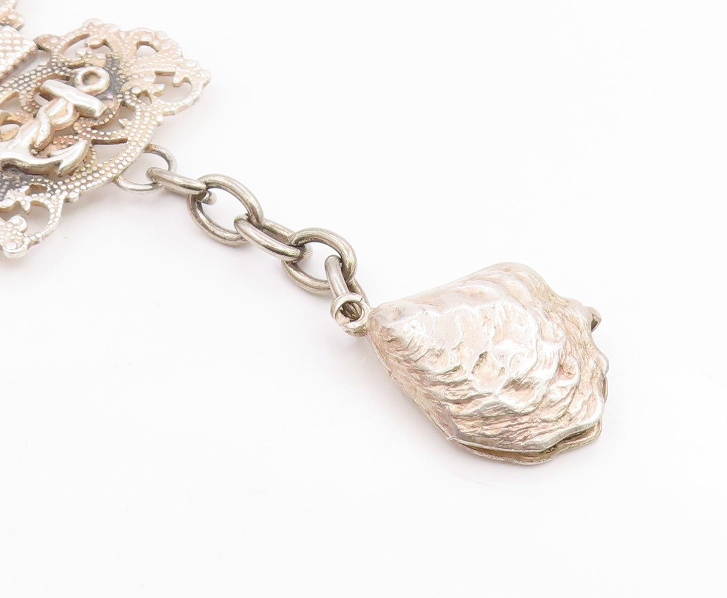925 Sterling Silver Vintage Bracelet Modernist Marine Life Motif Link  BT12071