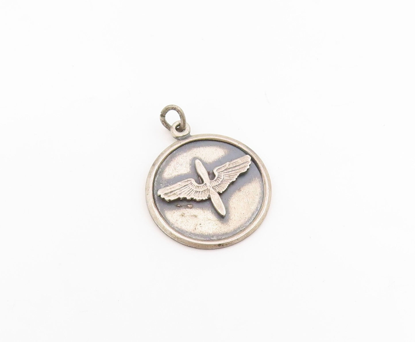 925 Sterling Silver Vintage Pendant USAAF Pilot Wings Aviation Medallion PT25464