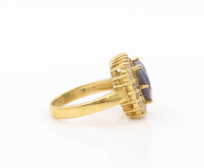 925 Sterling Silver Vintage Ring Gold Plated Gemstone Halo CZ  Sz 6  RG30191