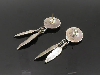 NAVAJO 925 Sterling Silver  Vintage Turquoise Feather Dangle Earrings  EG11554