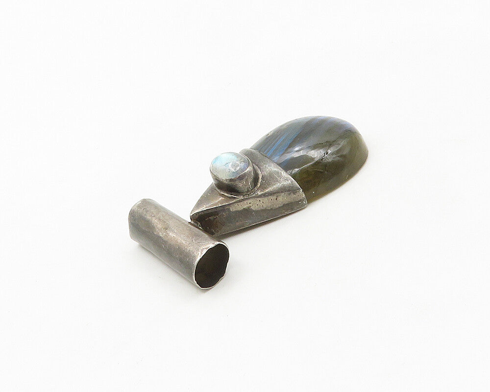 925 Sterling Silver  Vintage Labradorite Tear Drop Slide Pendant  PT14444