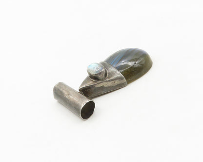 925 Sterling Silver  Vintage Labradorite Tear Drop Slide Pendant  PT14444
