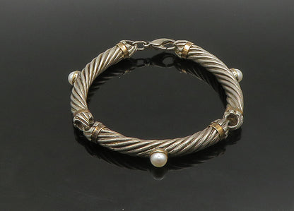 925 Silver & 14K GOLD  Vintage Cultured Pearls Twist Chain Bracelet  BT9083