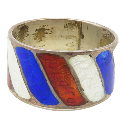 SIAM 925 Sterling Silver  Vintage Enamel Coated Pattern Band Ring Sz 6 RG17563