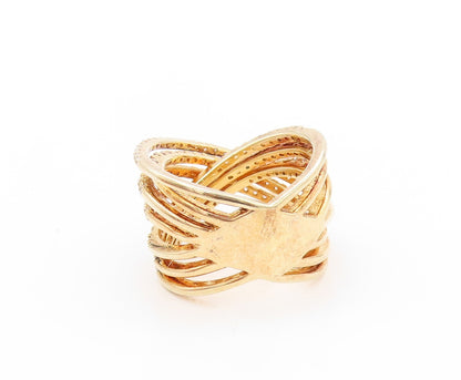 925 Sterling Silver Vintage Ring Gold Plated CZ Cutout Bands  Sz 6.5  RG32816