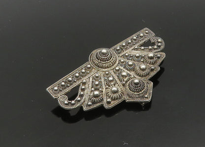925 Sterling Silver  Vintage Dark Tone Ornate Twist Detail Clip  TR3120