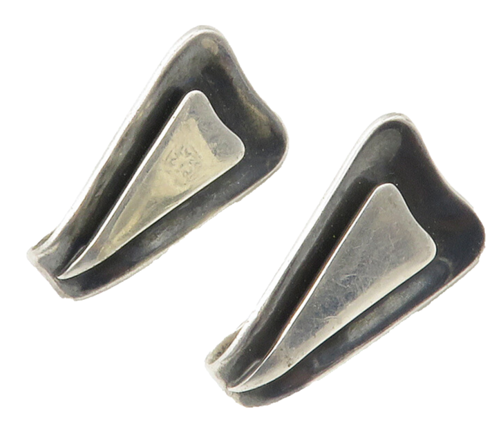 SIGI PINEDA TASCO 925 Silver  Vintage Modernist Folded Drop Earrings  EG7425